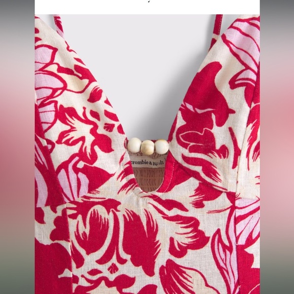 Abercrombie & Fitch Beaded Flowy Midi Dress Linen Blend Floral Size Large  NWT - Picture 6 of 15